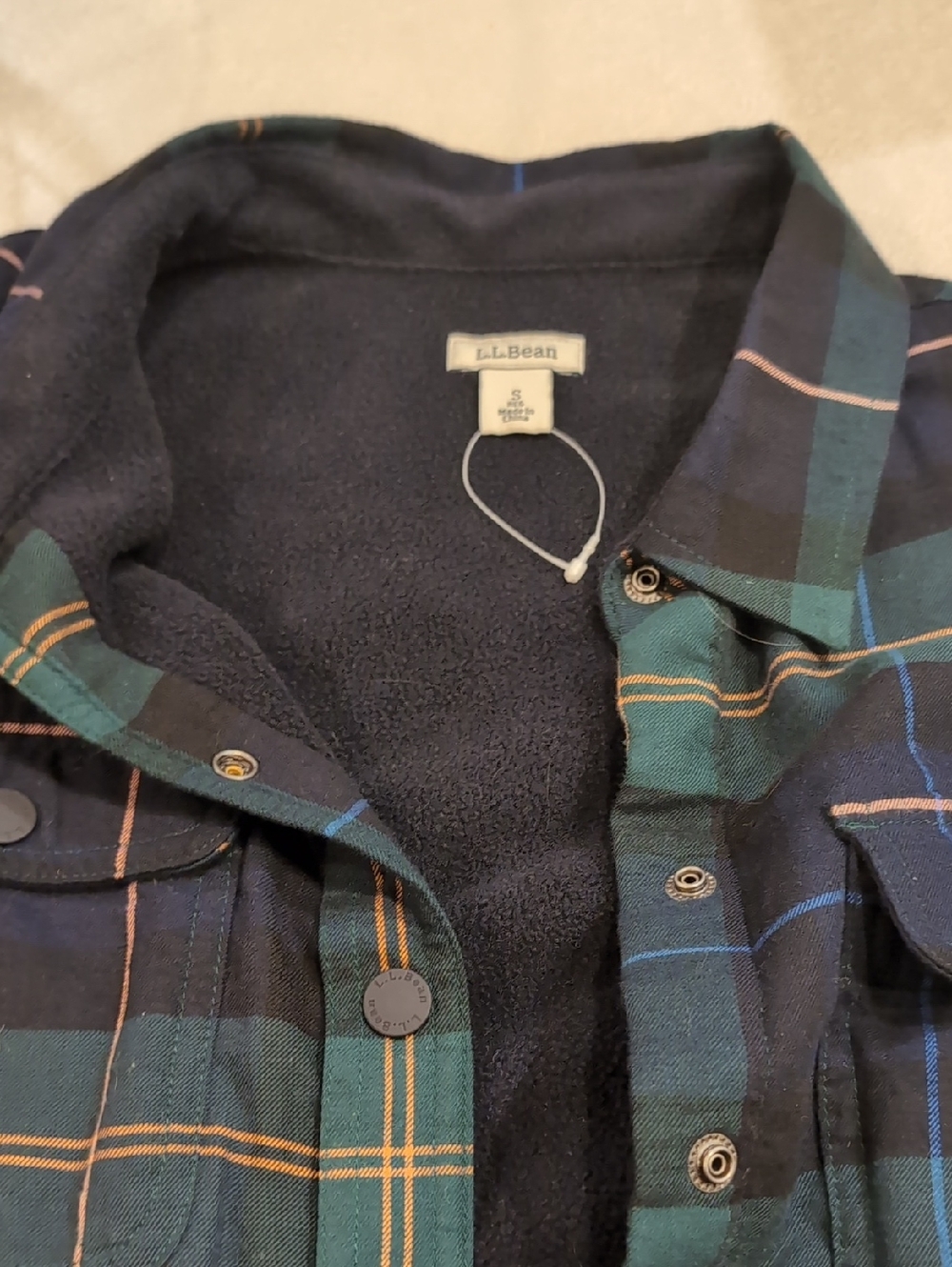 L.L. Bean Men's Navy & Green Plaid Fleece-Lined Shirt Jacket